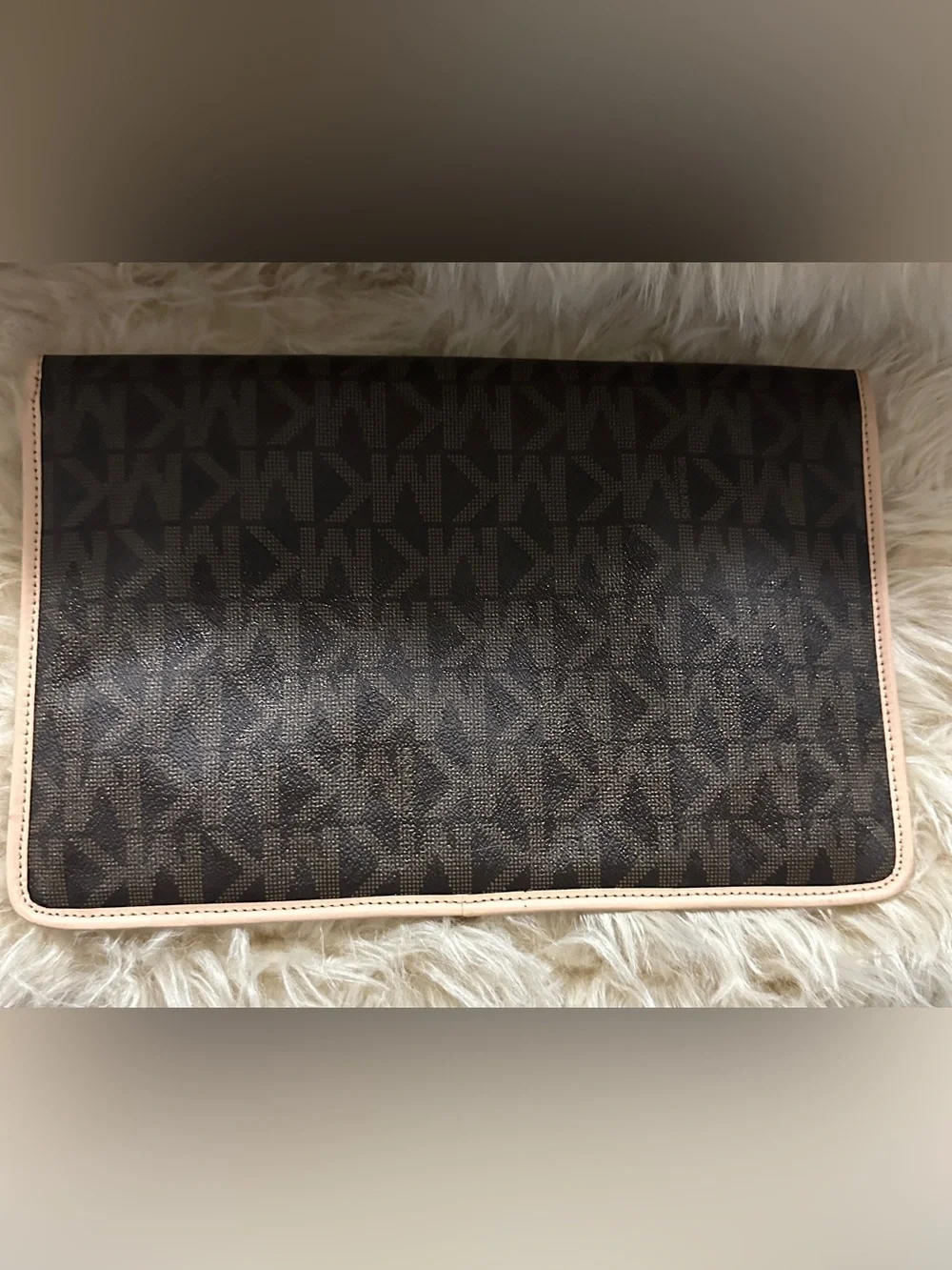 Michael Kors Brown MK Logo Envelope Clutch with Gold Plate